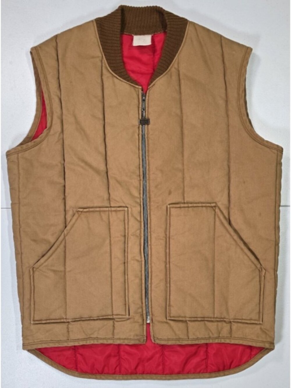 Walls Vintage Blizzard Pruf Full Zip Brown Canvas Vest USA Made Men's Large Tall